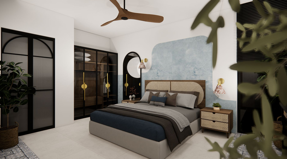 Elegant bedroom with Italian marble accents